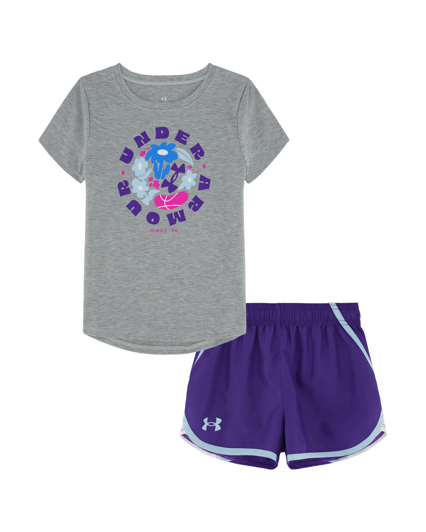Under Armour Flower Power Mod Gray Heather & Purple Short Set