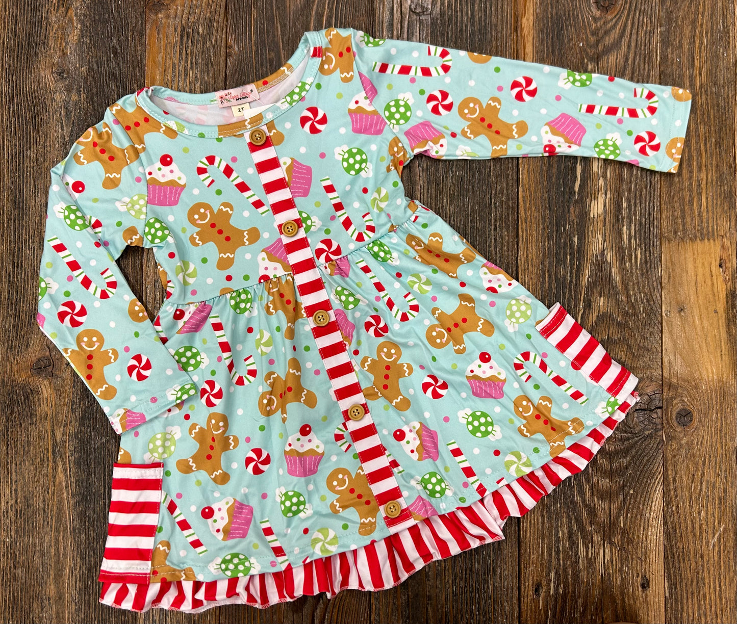 Aqua Gingerbread Button Dress