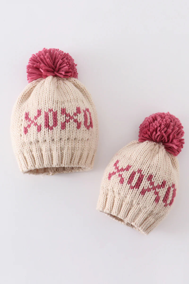 Cream XOXO Pom Beanie