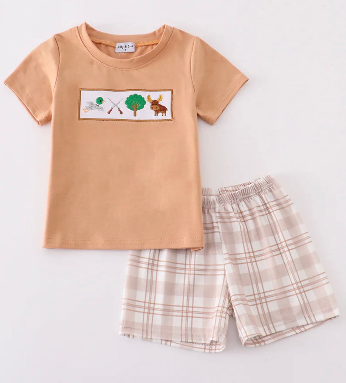 Khaki Hunting Embroidery Short Set
