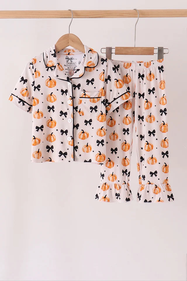 Pumpkin Bow Bamboo Ruffle Pajama Set