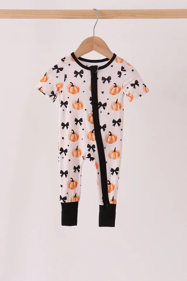 Pumpkin Bow Bamboo Romper