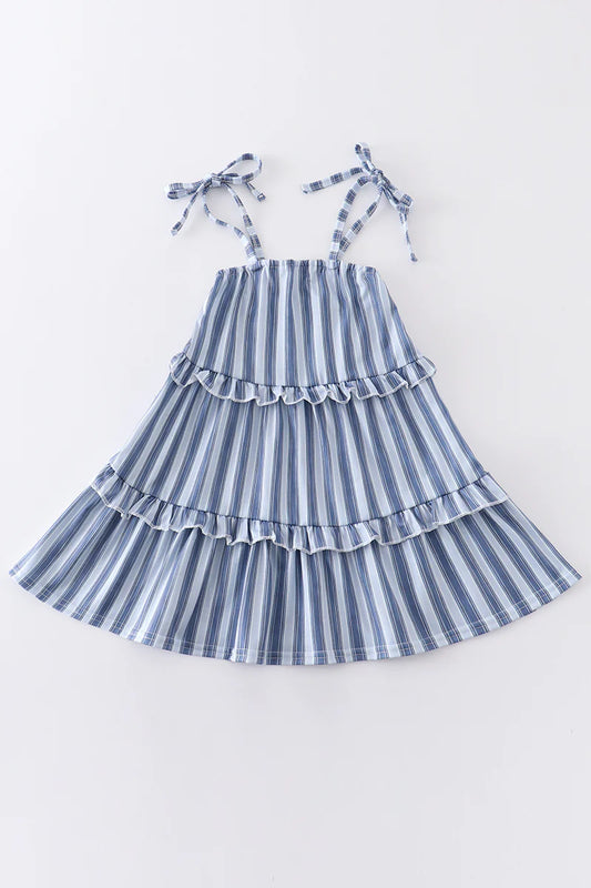 Blue Striped Ruffle Dress