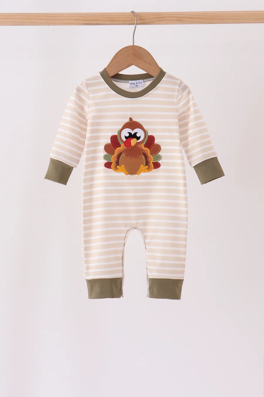 Olive Striped Turkey Romper