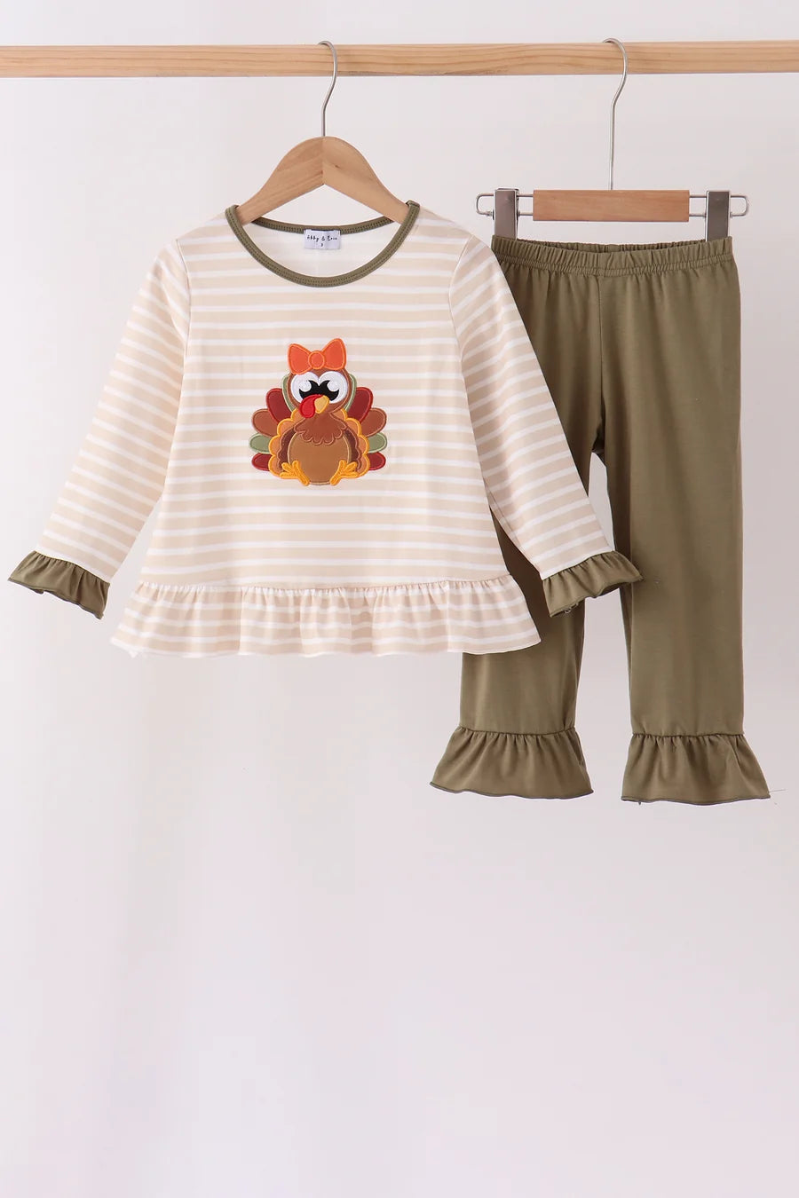 Olive Striped Turkey Ruffle Pant Set
