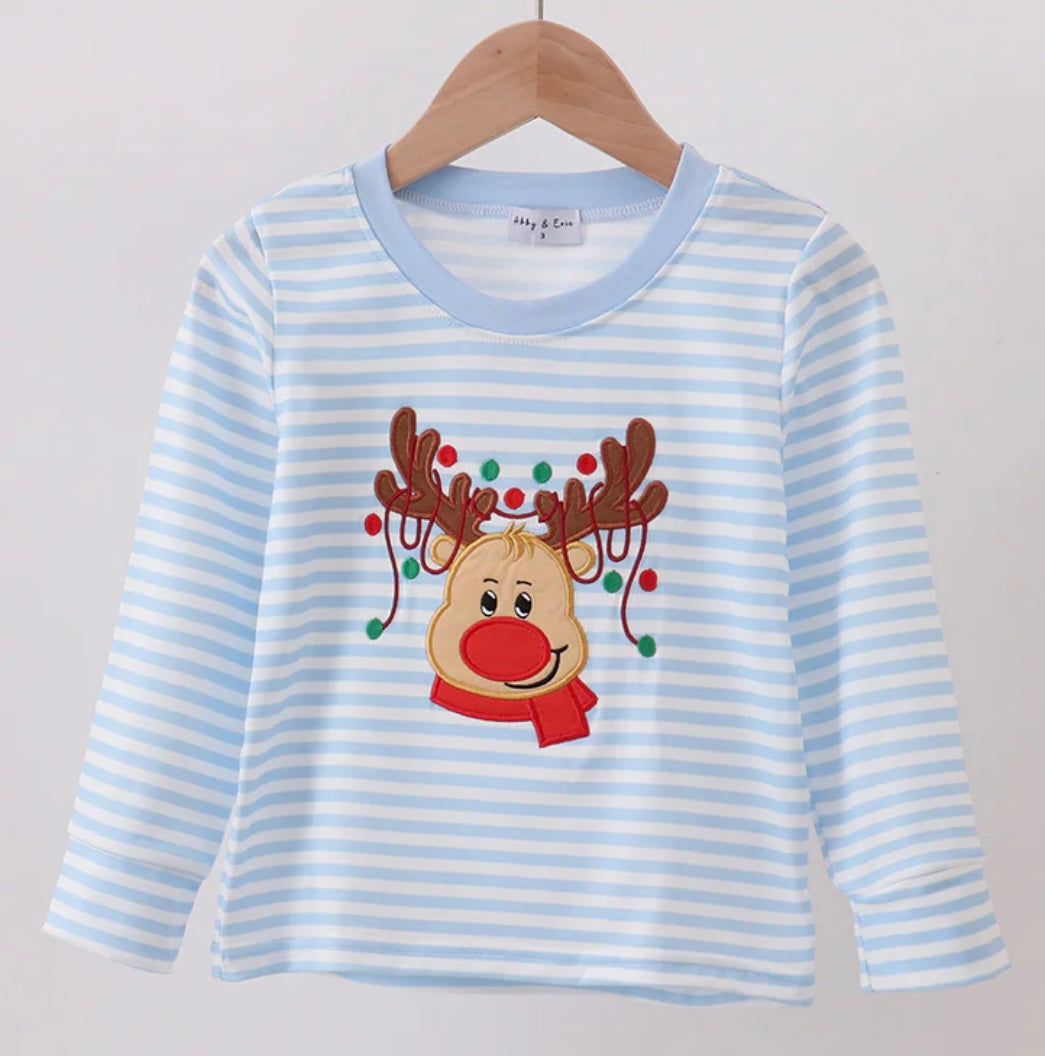 Blue Stripe Reindeer Long Sleeve