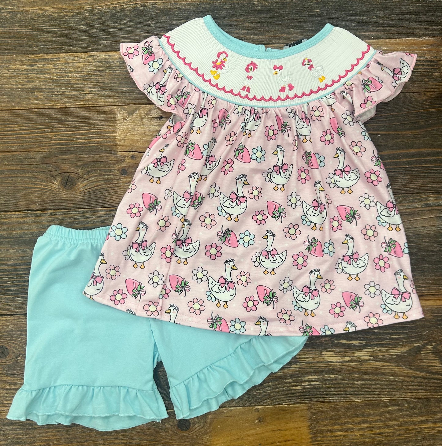 Pink Goose Floral Smocked Short Set