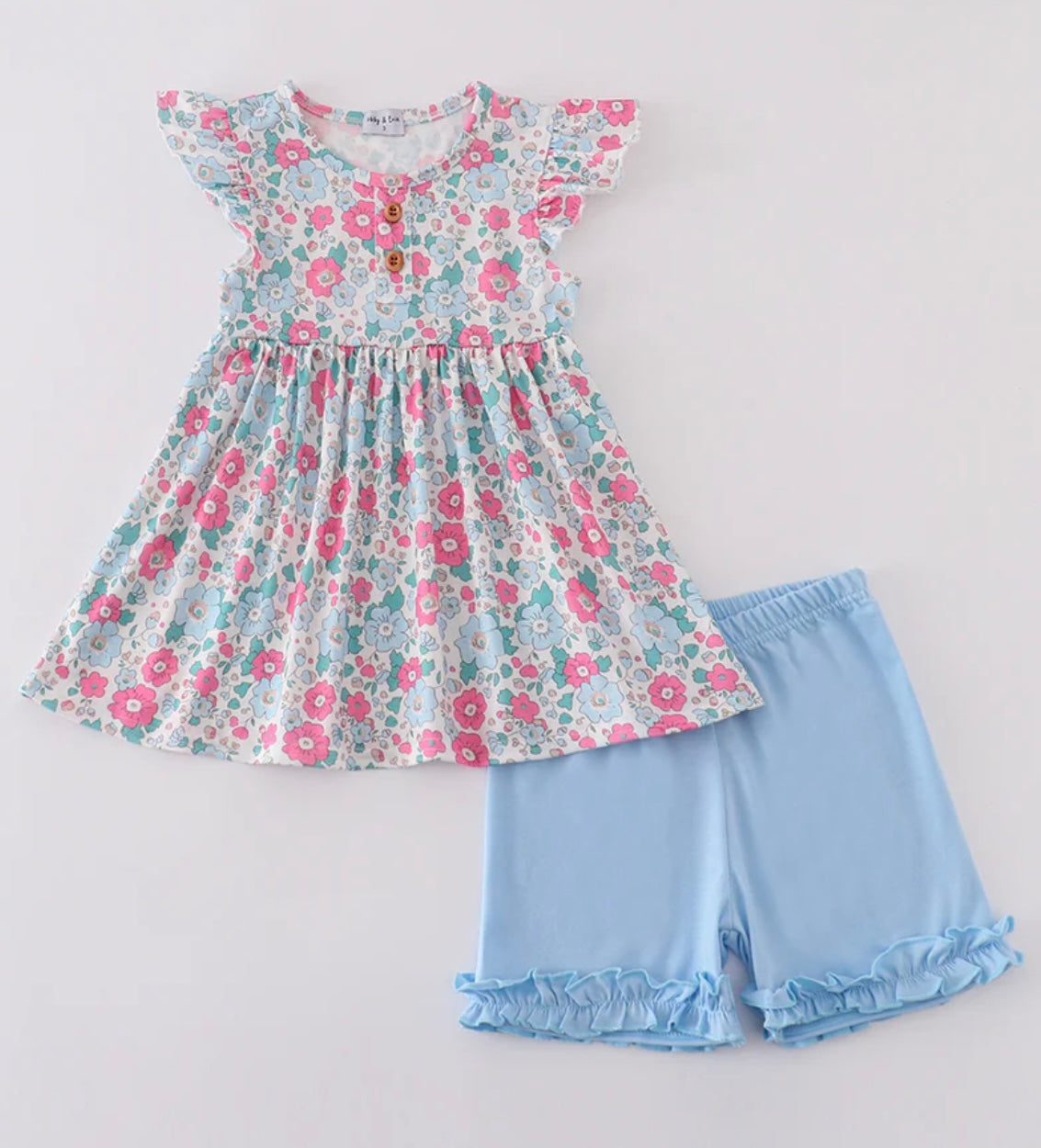 Blue Floral Ruffle Short Set