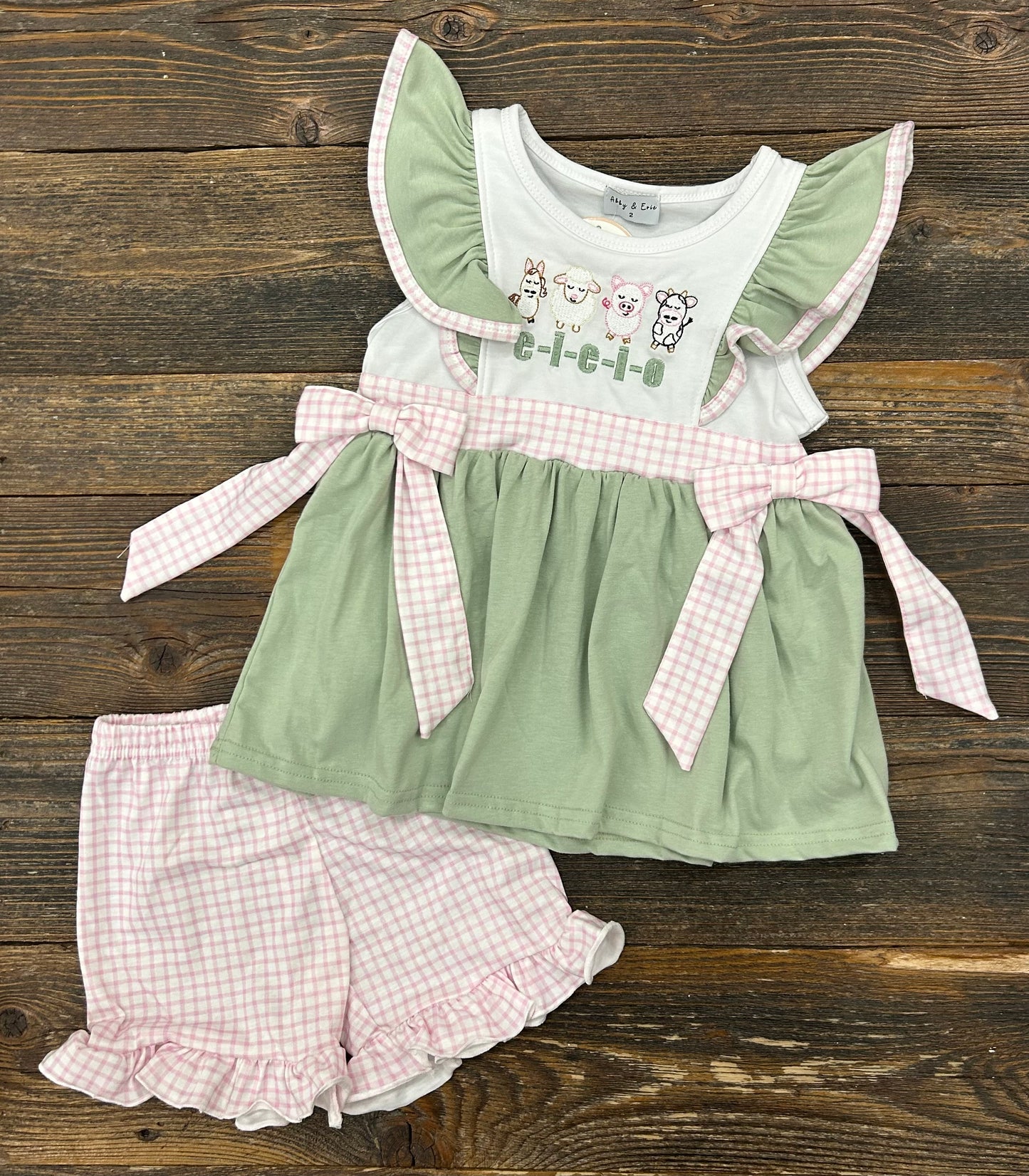 EIEIO Embroidered Ruffle Short Set