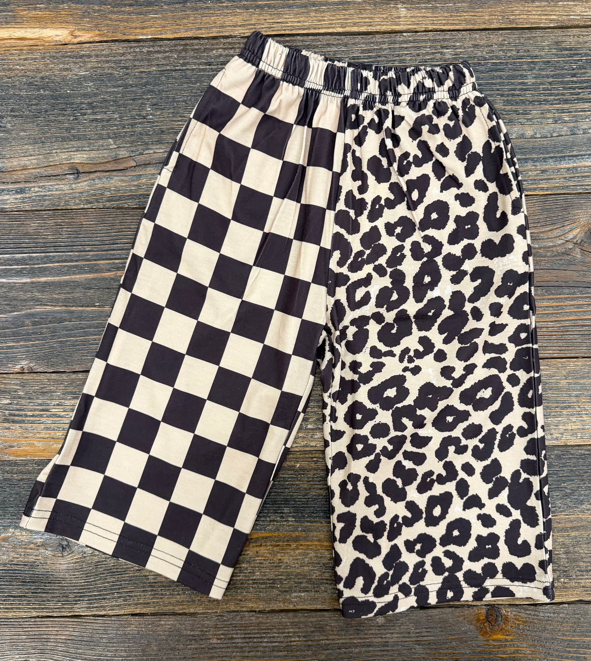 Checkered + Leopard Wide Leg Pant
