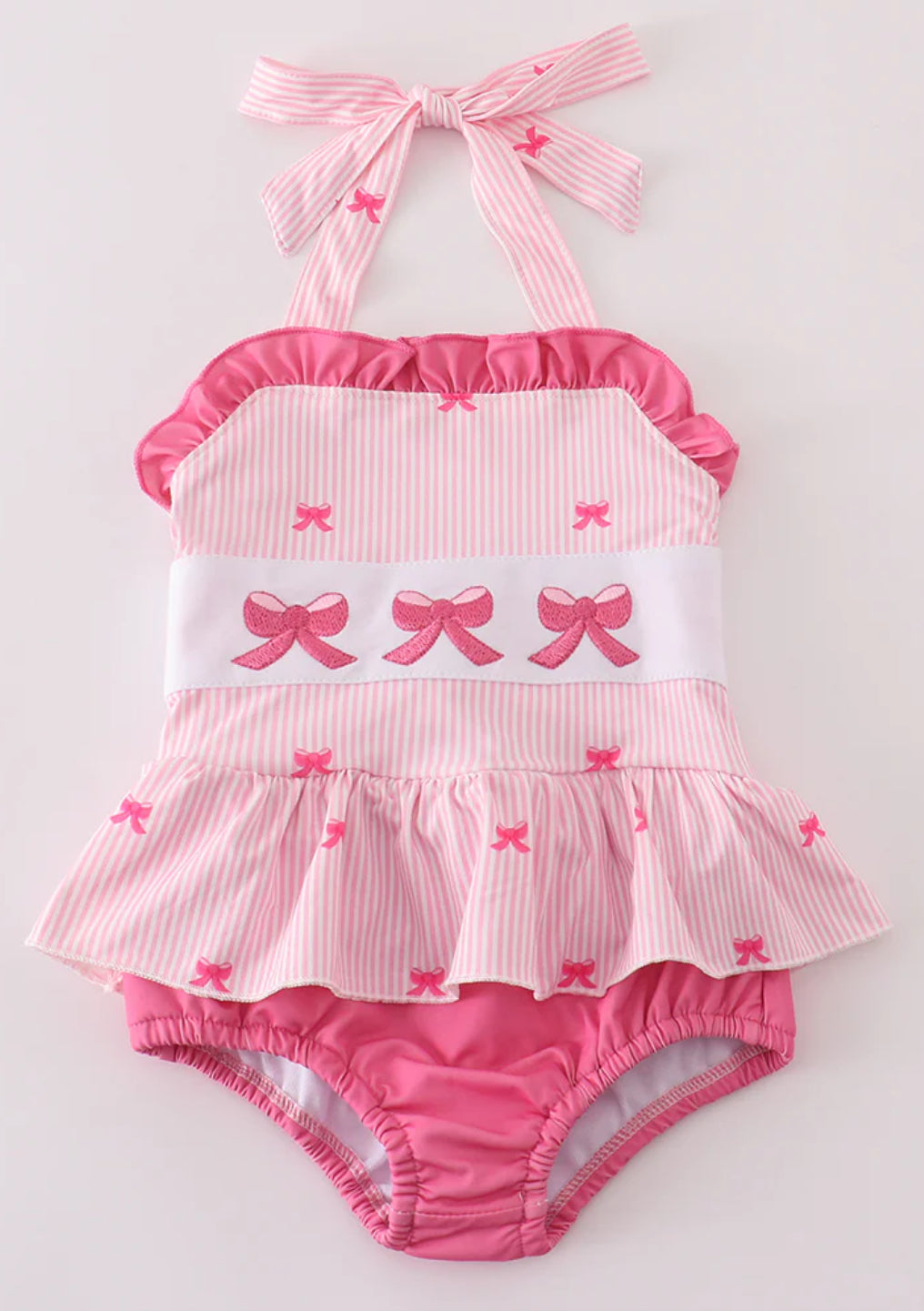 Pink Bow Embroidery Swimsuit