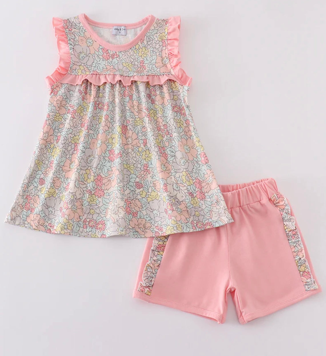 Peach Floral Ruffle Short Set