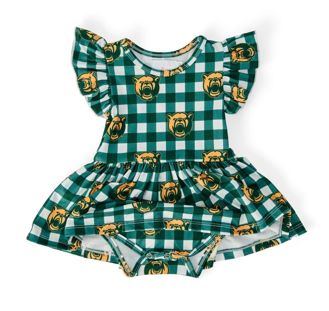 M&R Baylor Plaid Bear Flutter Twirl Bodysuit