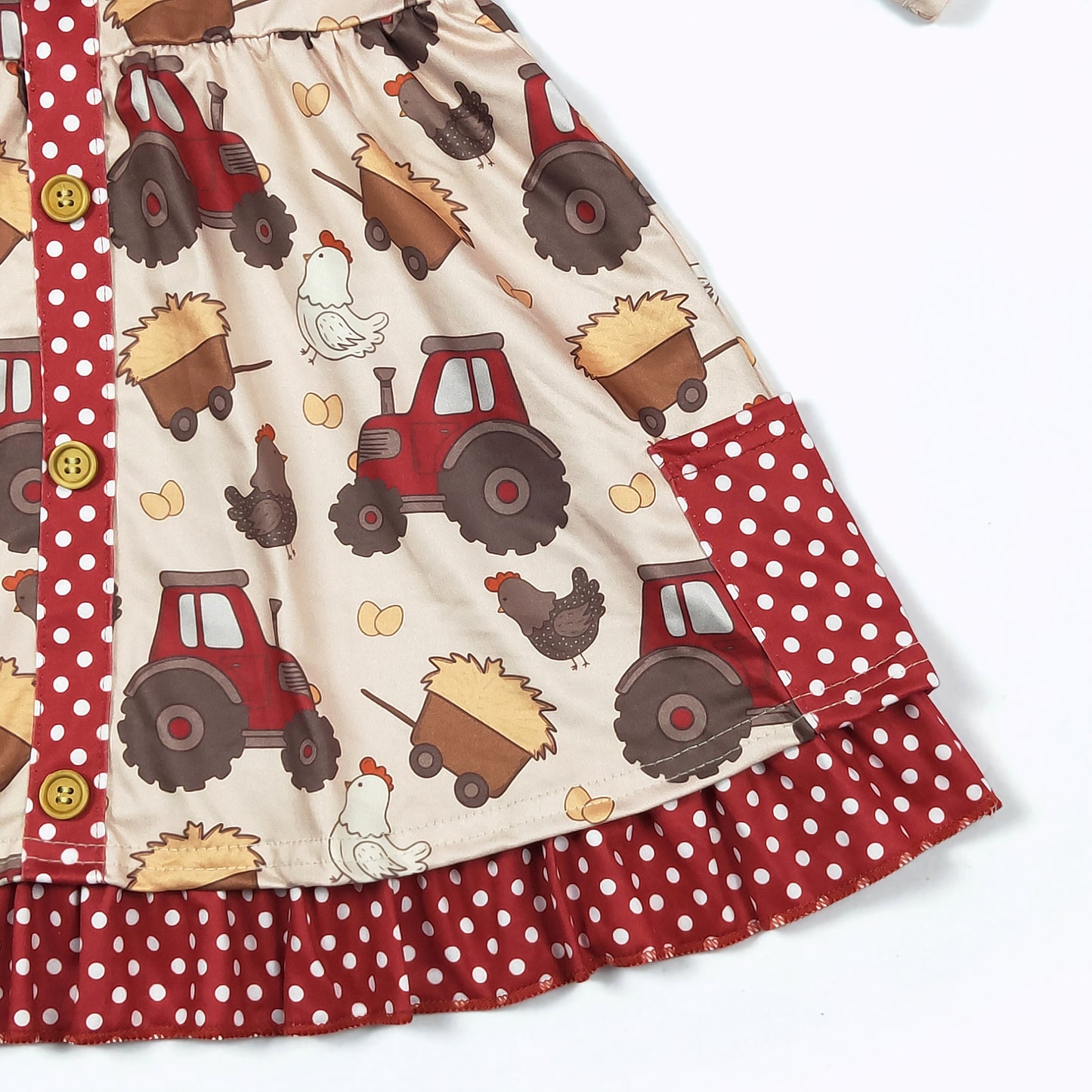 Red Tractor Ruffle Dress