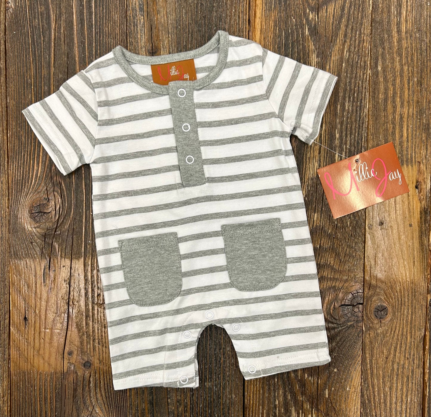 Millie Jay Caden Grey Stripe Romper