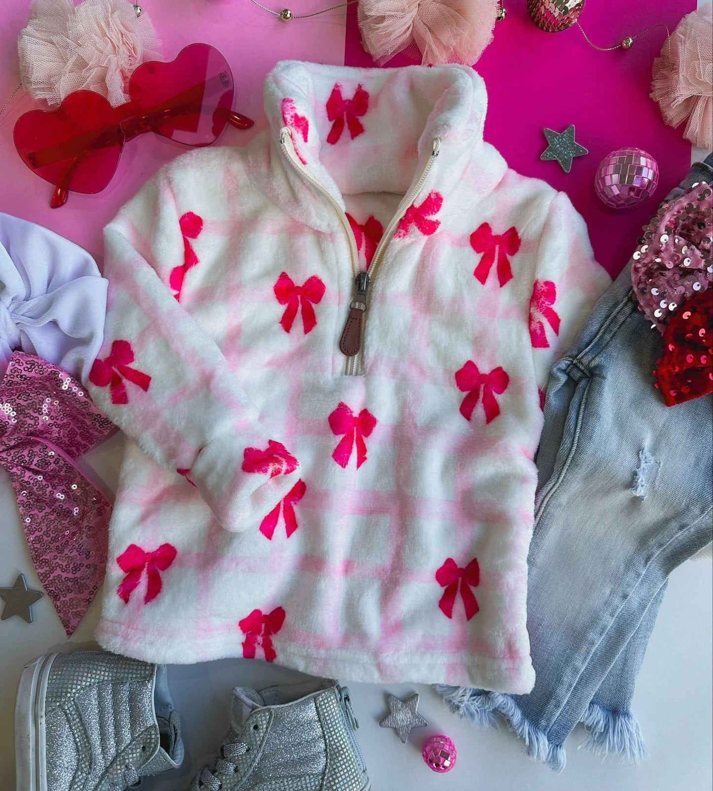 Pink + Red Bow Pullover