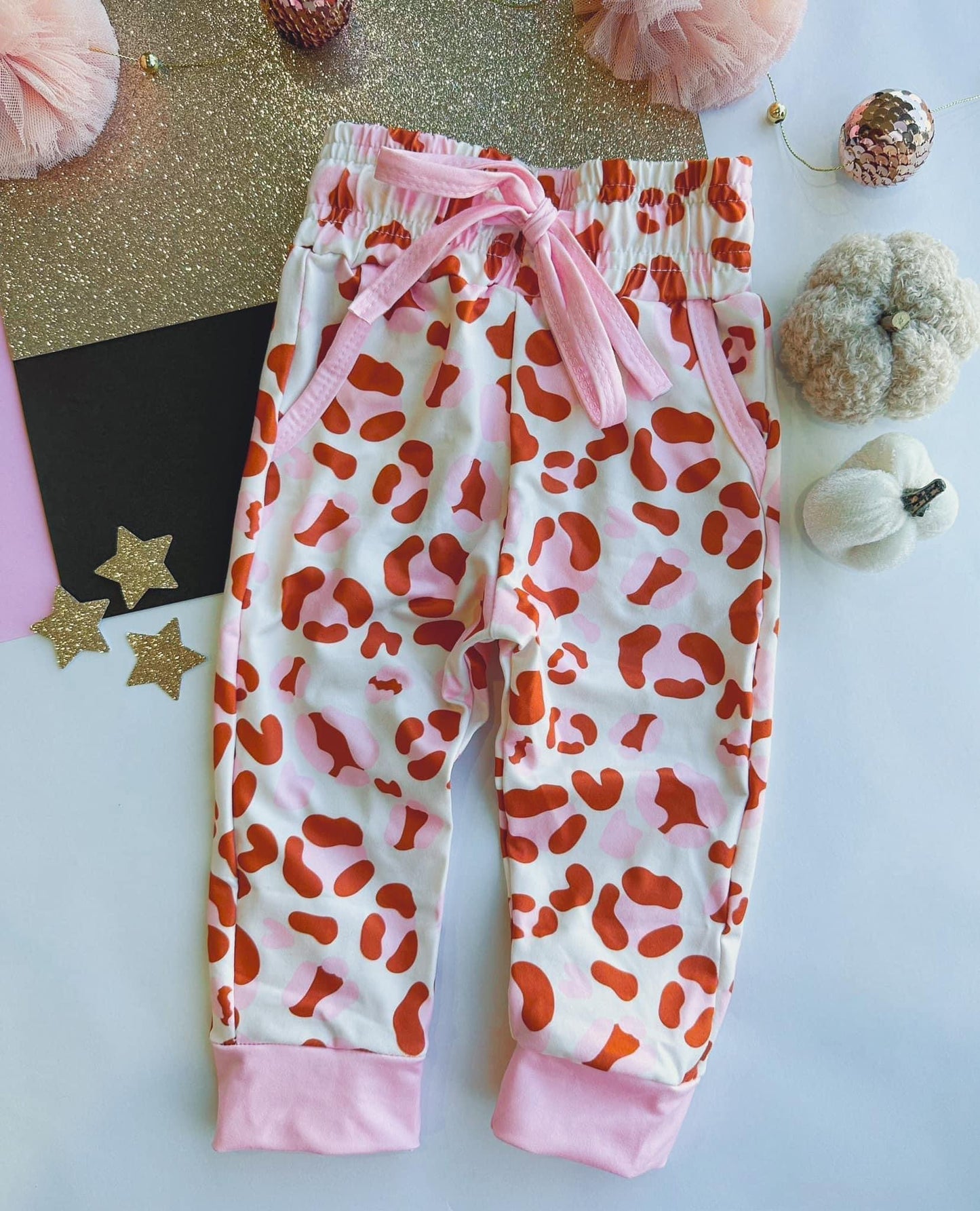 Cream + Pink Leopard Joggers