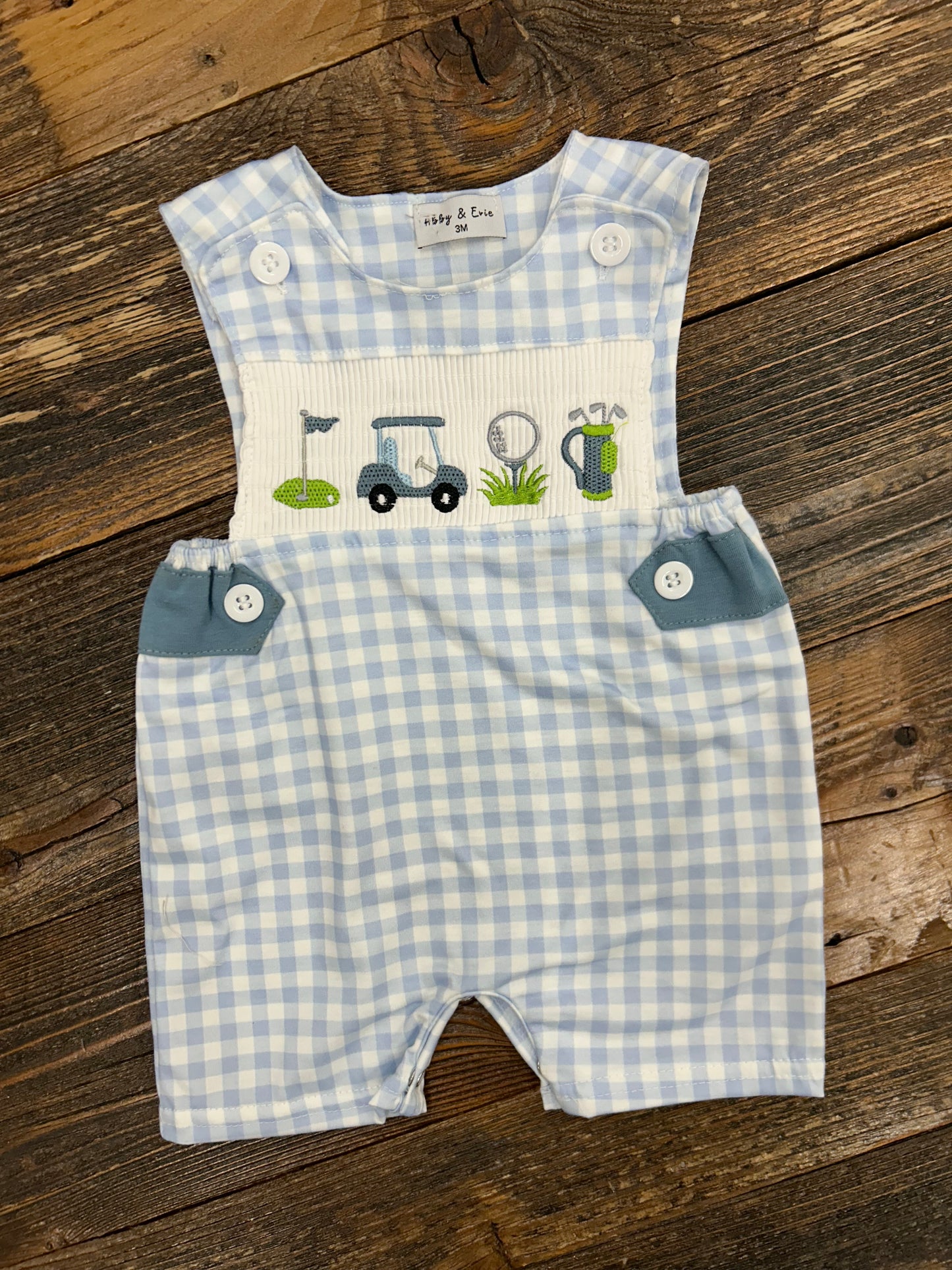 Blue Golf Embroidery Smocked Jon Jon