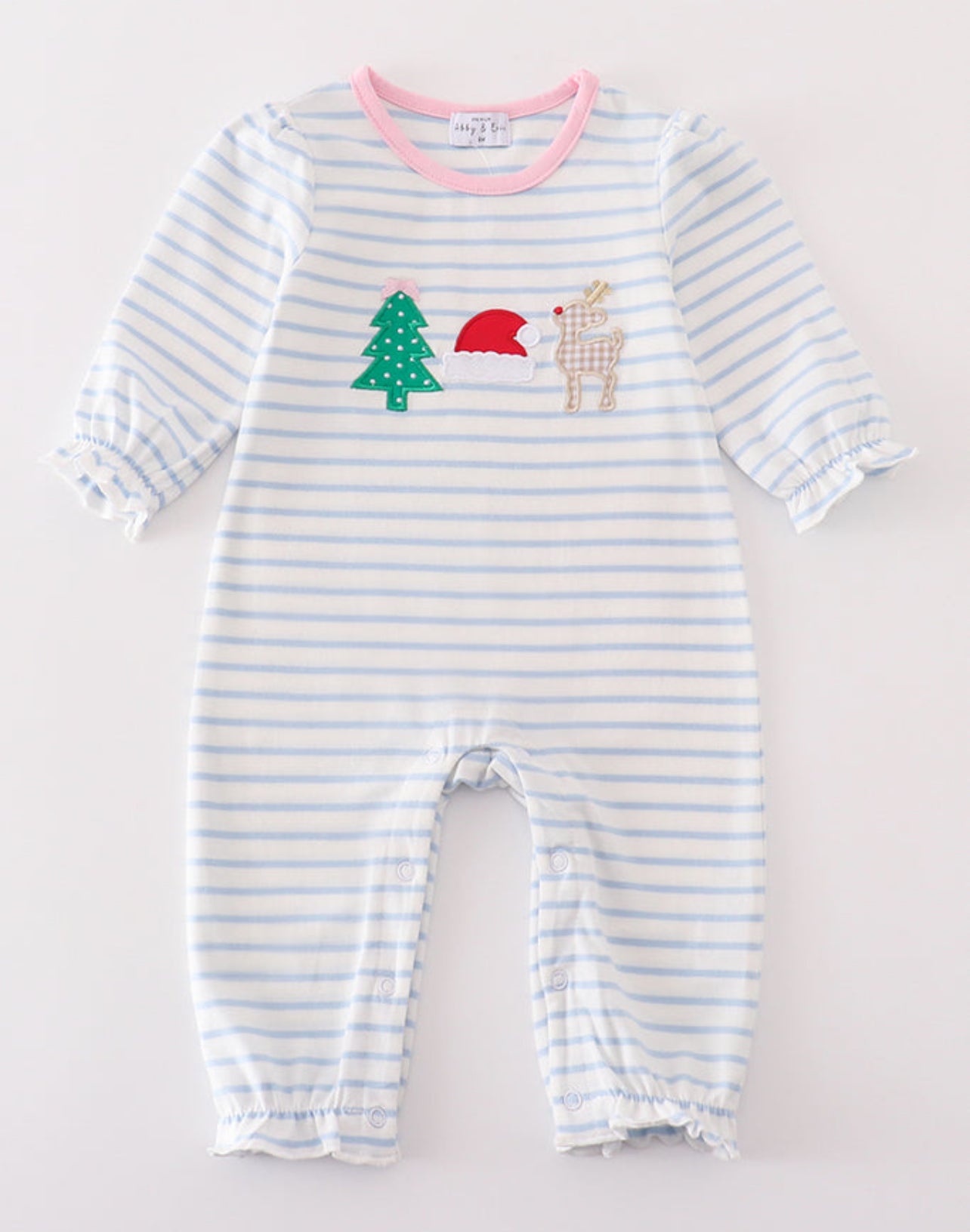 Blue Stripe All Things Christmas Girls Romper