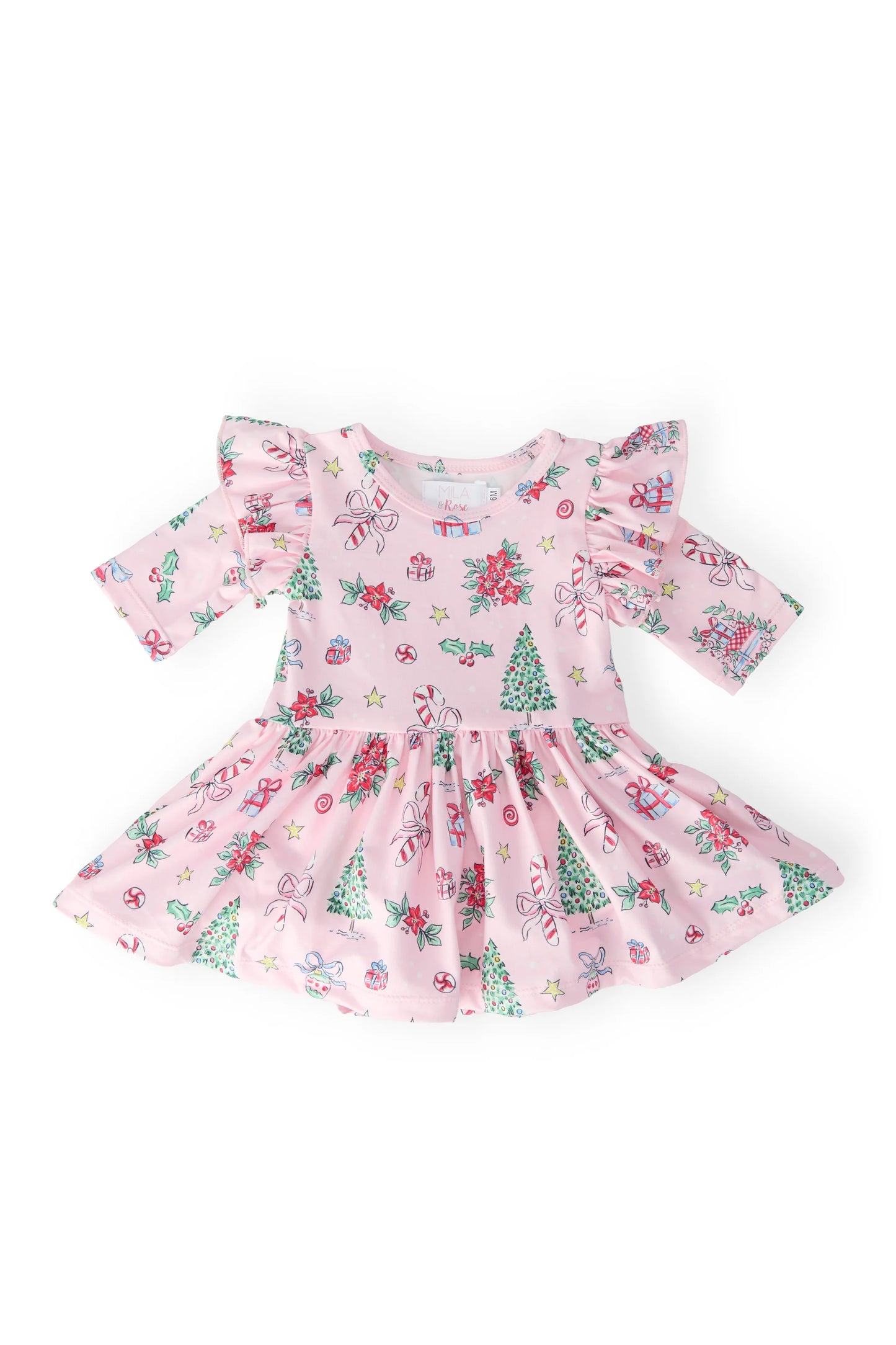 MR Pink Christmas 3/4 Sleeve Twirl Flutter Bodysuit