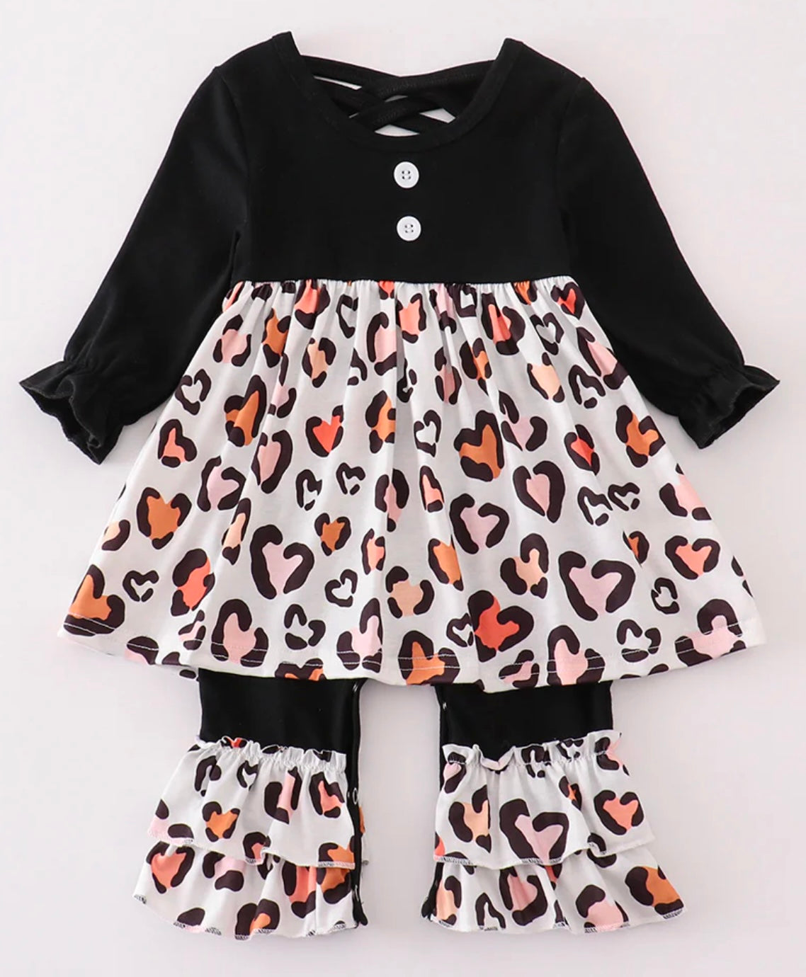 Leopard Heart Ruffle Romper