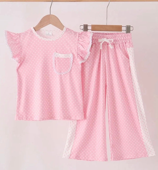 Pink Polka Dot Ruffle Pant Set