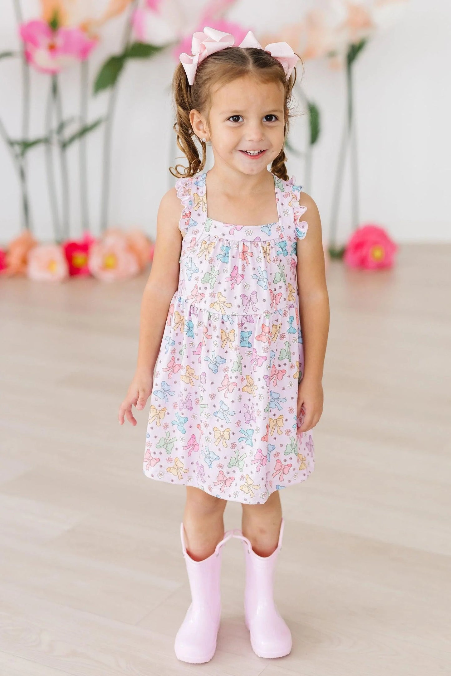 MR Springtime Bows Ruffle Cross Back Dress