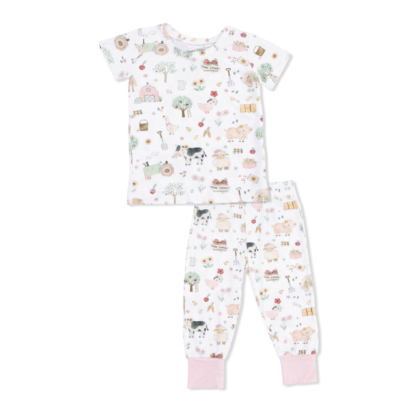 Angel Dear Cute Farm Animals Pink Short Sleeve Loungewear Set