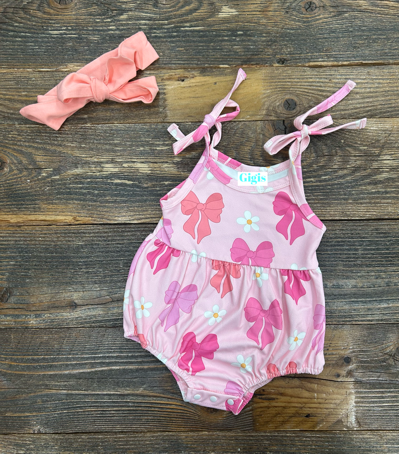 Pink Bow Tie Ruffle Romper