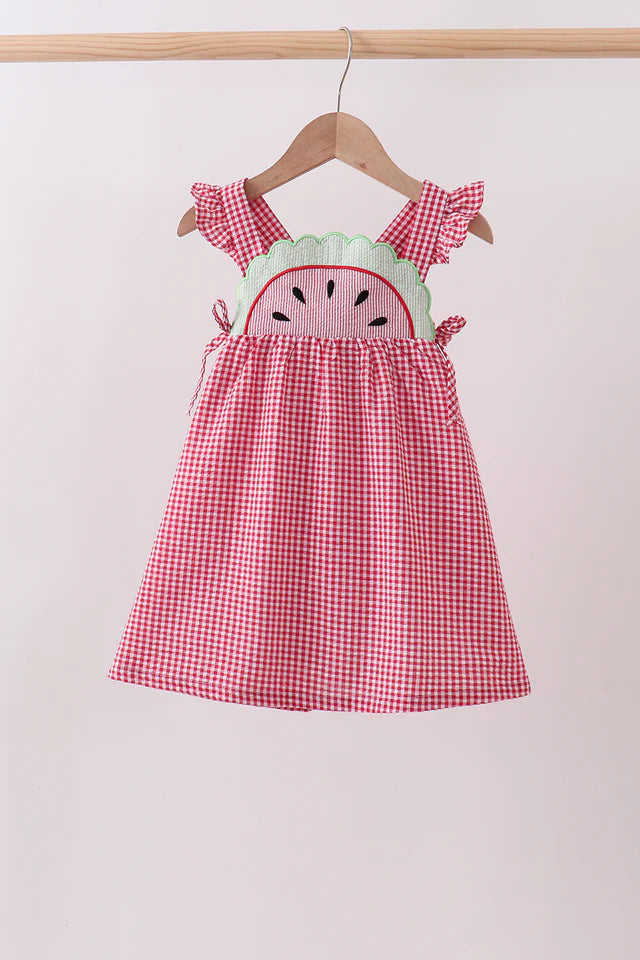 Red Watermelon Ruffle Gingham Dress