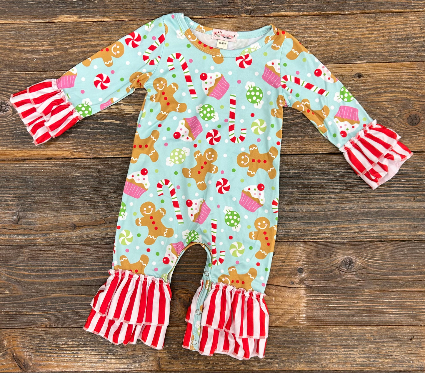 Aqua Gingerbread Ruffle Romper