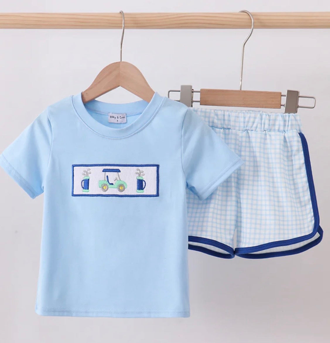 Blue Golf Cart Smocked Short Set