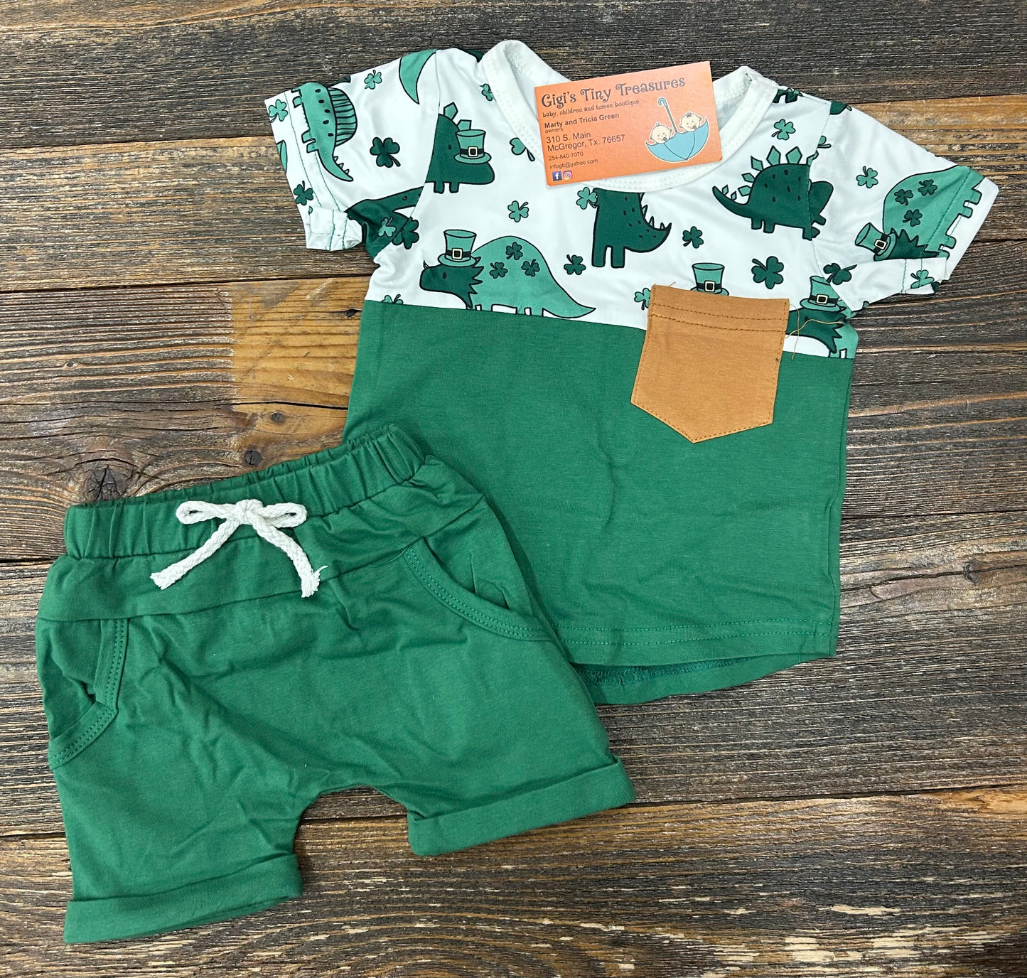 Green Dino Clover Short Set
