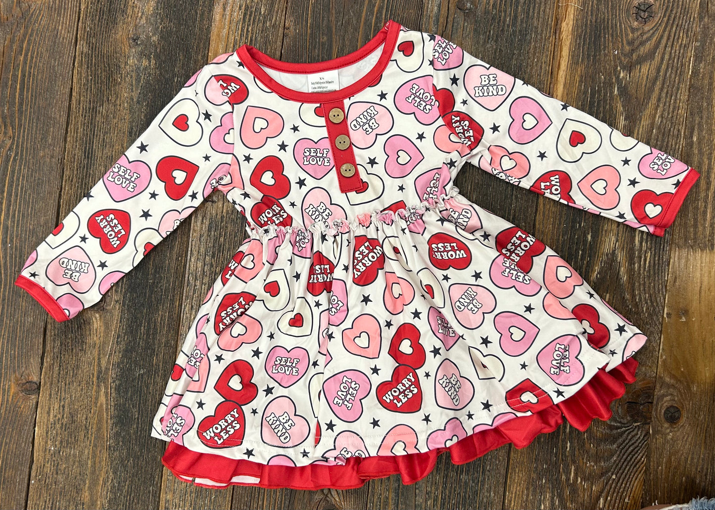 Red Heart Button Twirl Dress