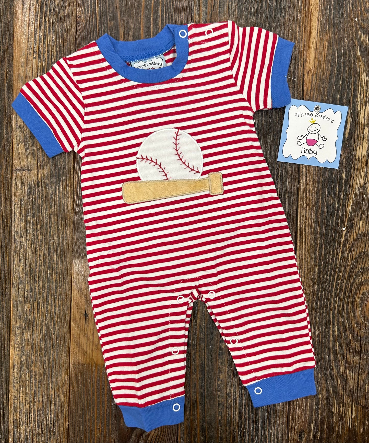 Three Sisters Baseball Applique Boys Romper