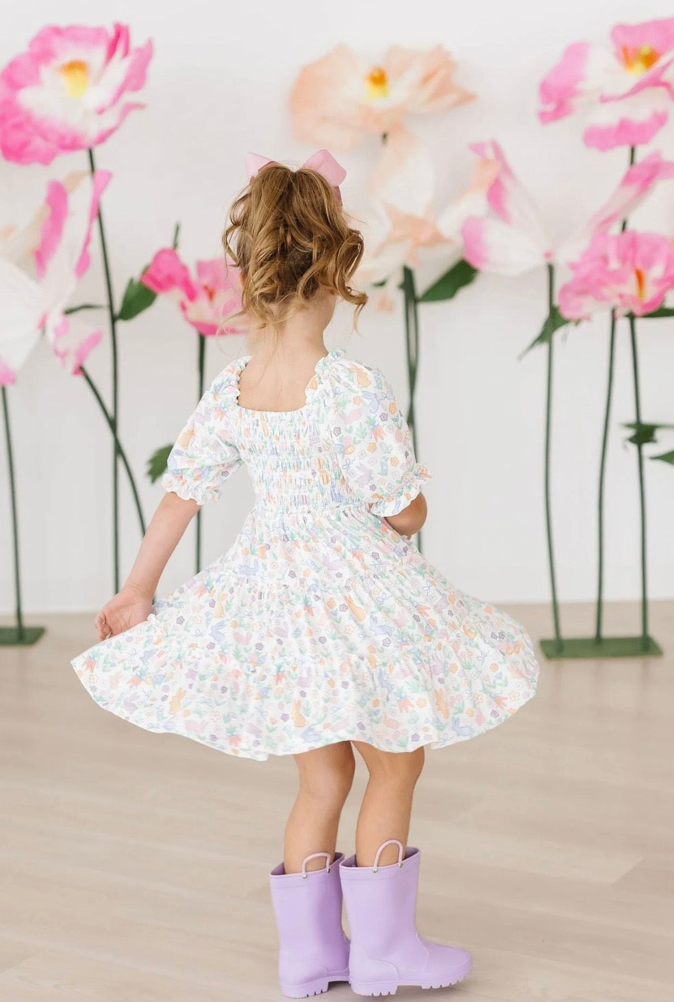 MR Hoppy Easter Smocked Ruffle Dress
