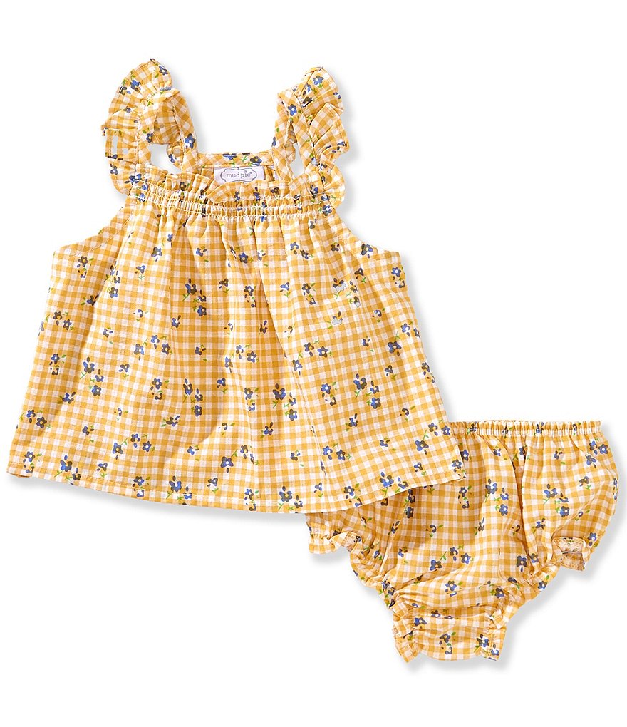Mudpie Yellow Gingham Pinafore Set