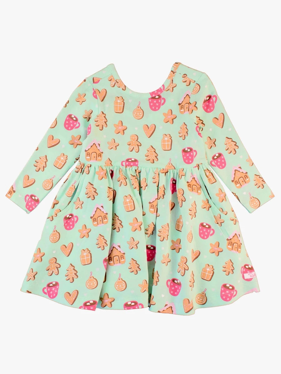 RuffleButts Gingerbread Joy LS Twirl Dress