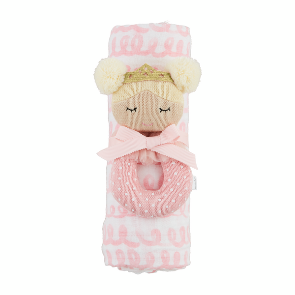 Mudpie Swirl Swaddle and Rattle