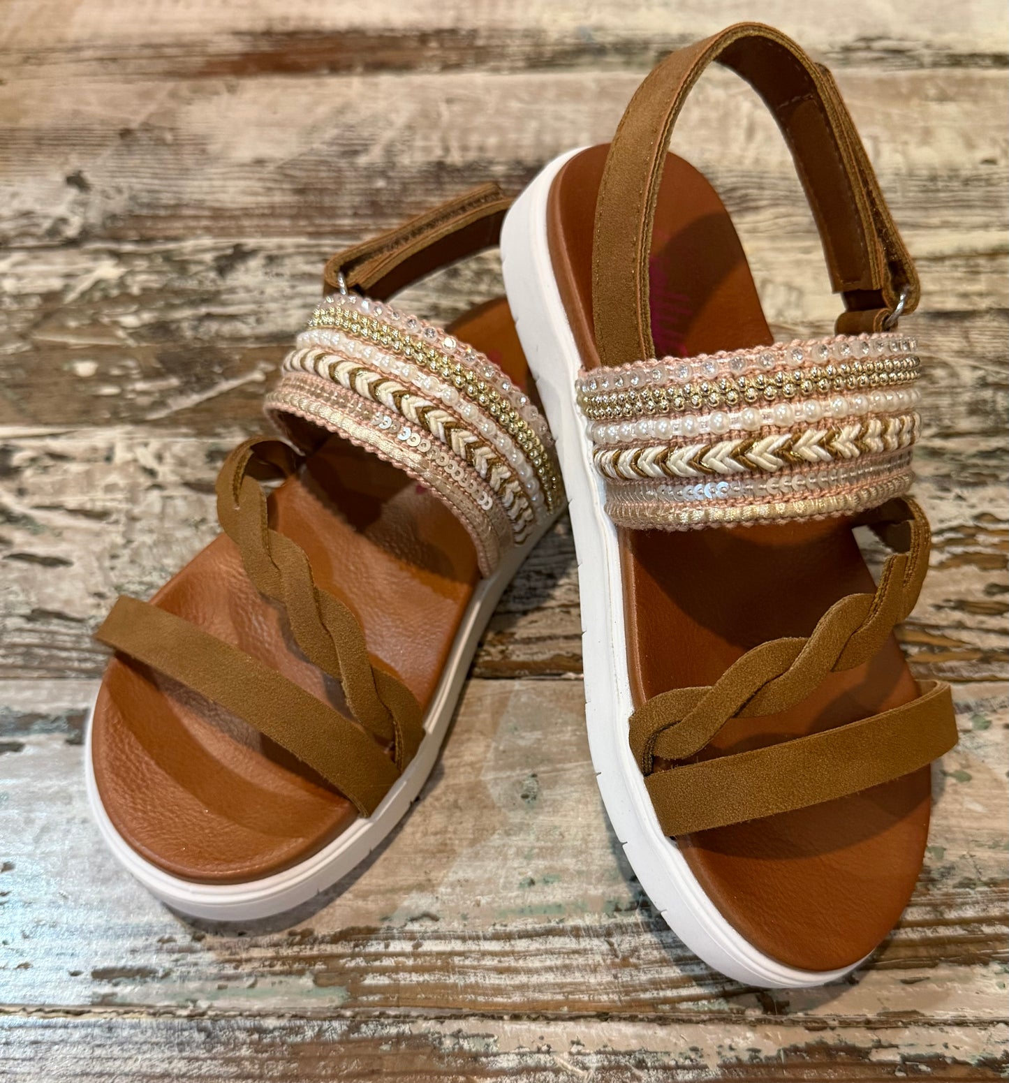 JellyPop Cloverlynn Tan Beaded Sandal