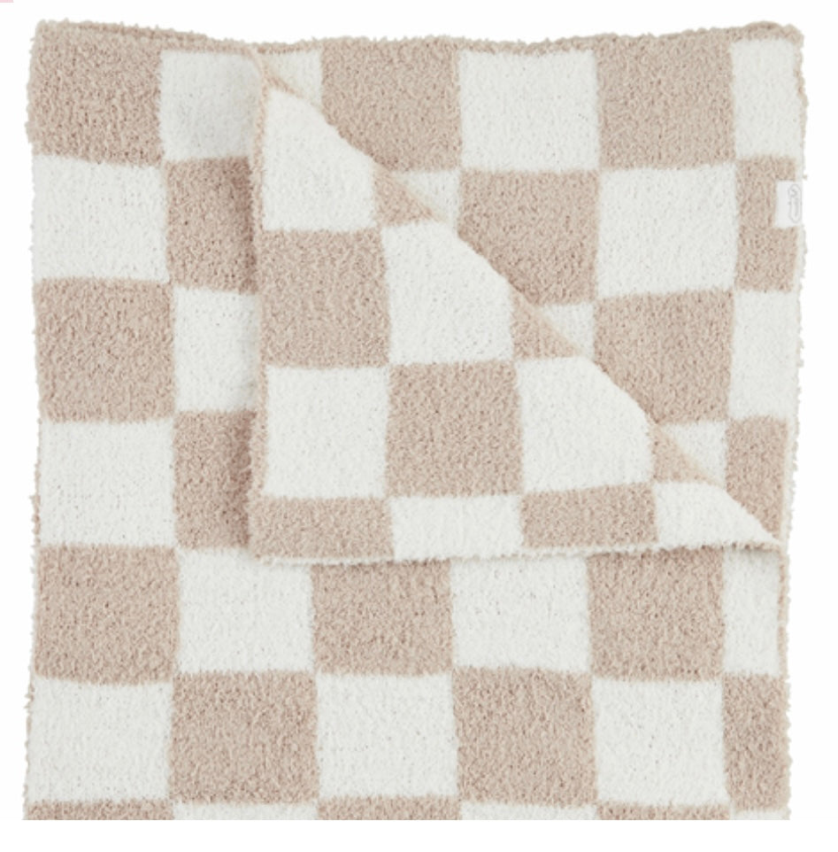 Mudpie Taupe Check Chenille Blanket