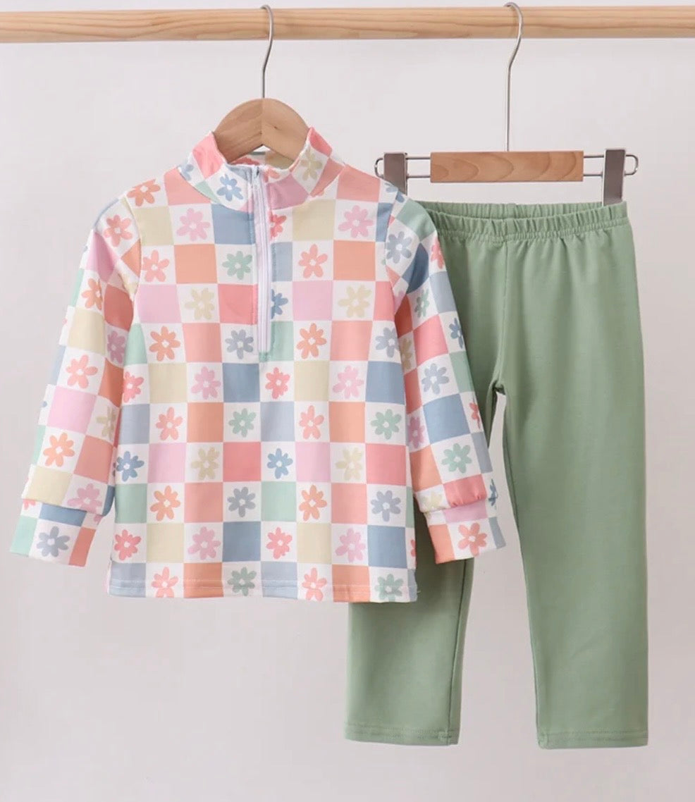 Pastel Daisy Checkerboard Jogger Set
