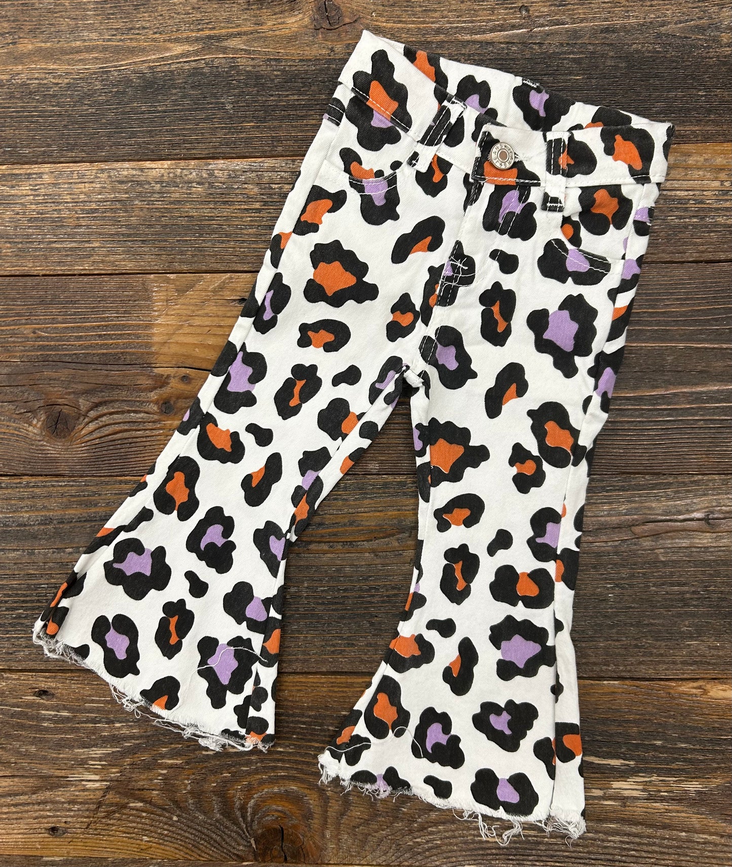 Purple & Orange Leopard Denim Bells