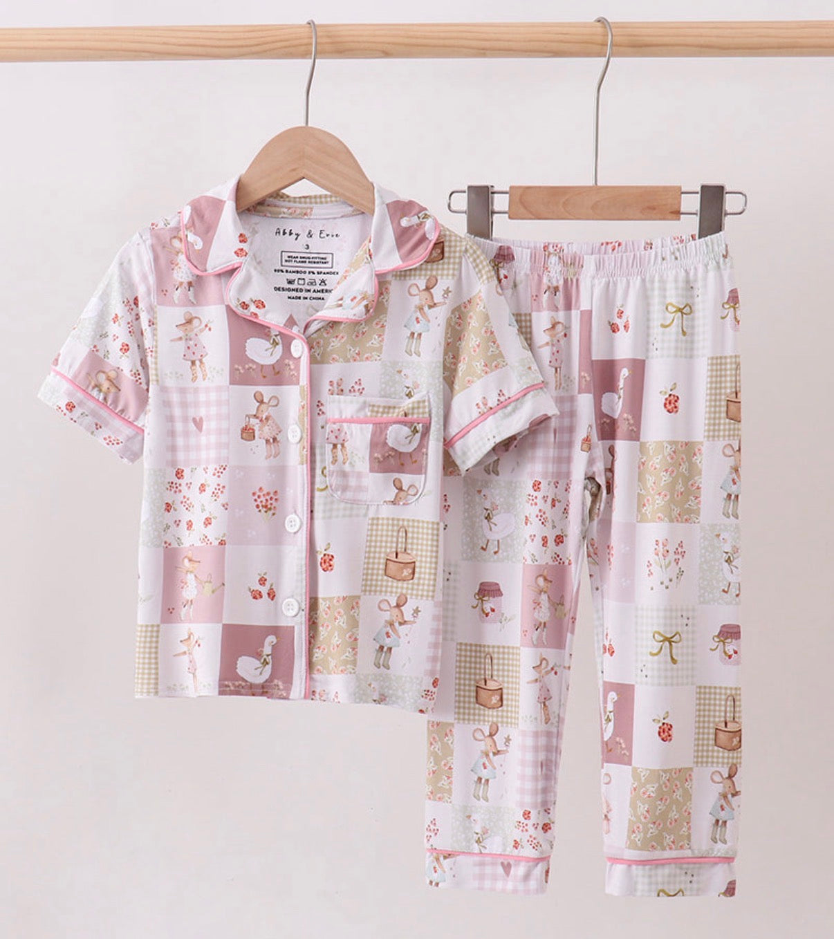 Pink Goose Checkered Bamboo Pajama Set