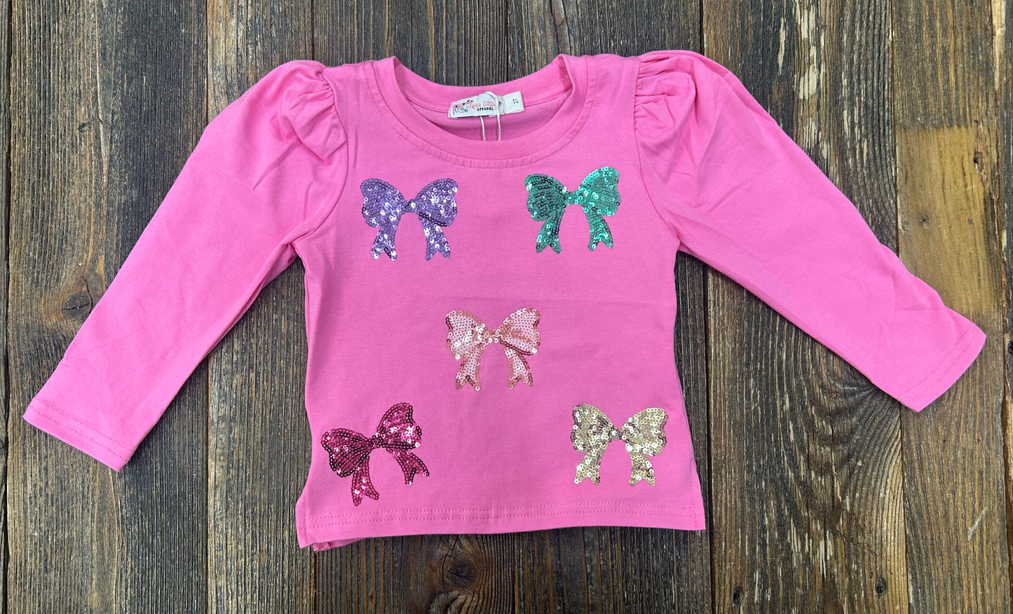 Bow Sequin Puff Sleeve L/S