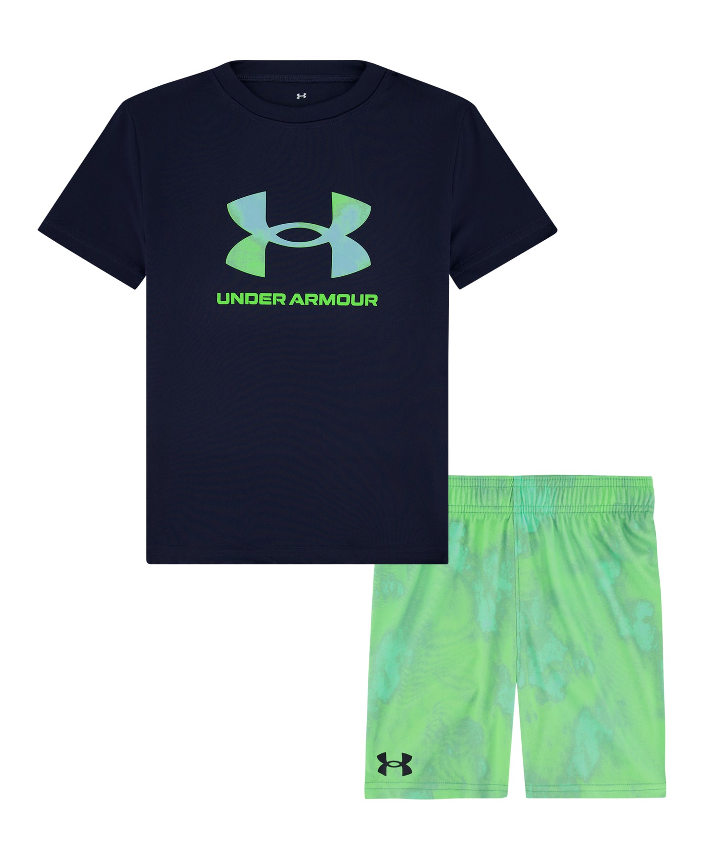 Under Armour Midnight Navy Logo & Lime Fog Wash Short Set