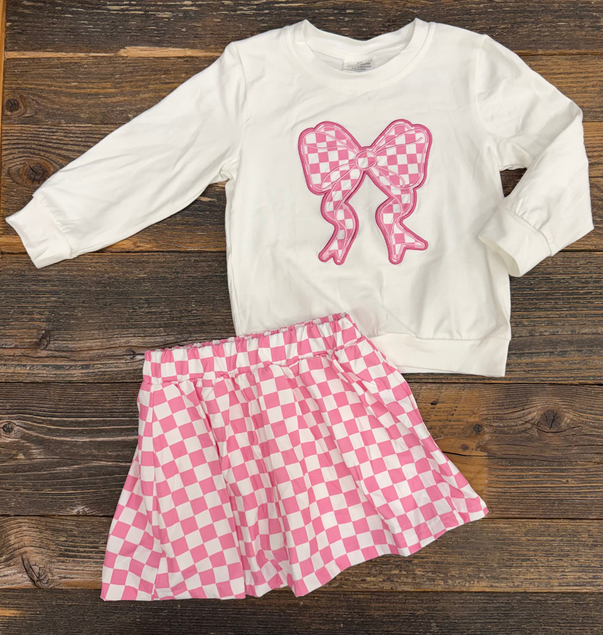 Pink Checkered Bow Skort Set