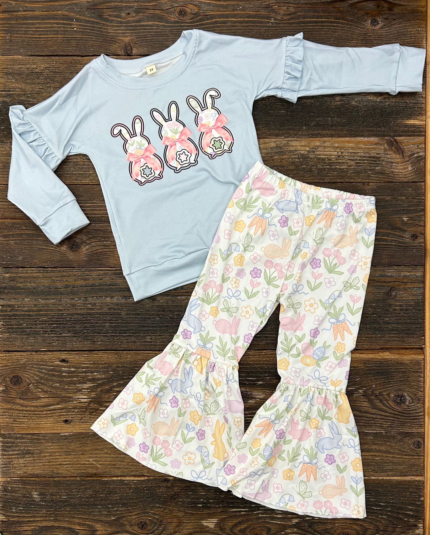 Blue Floral Bunny Trio Set