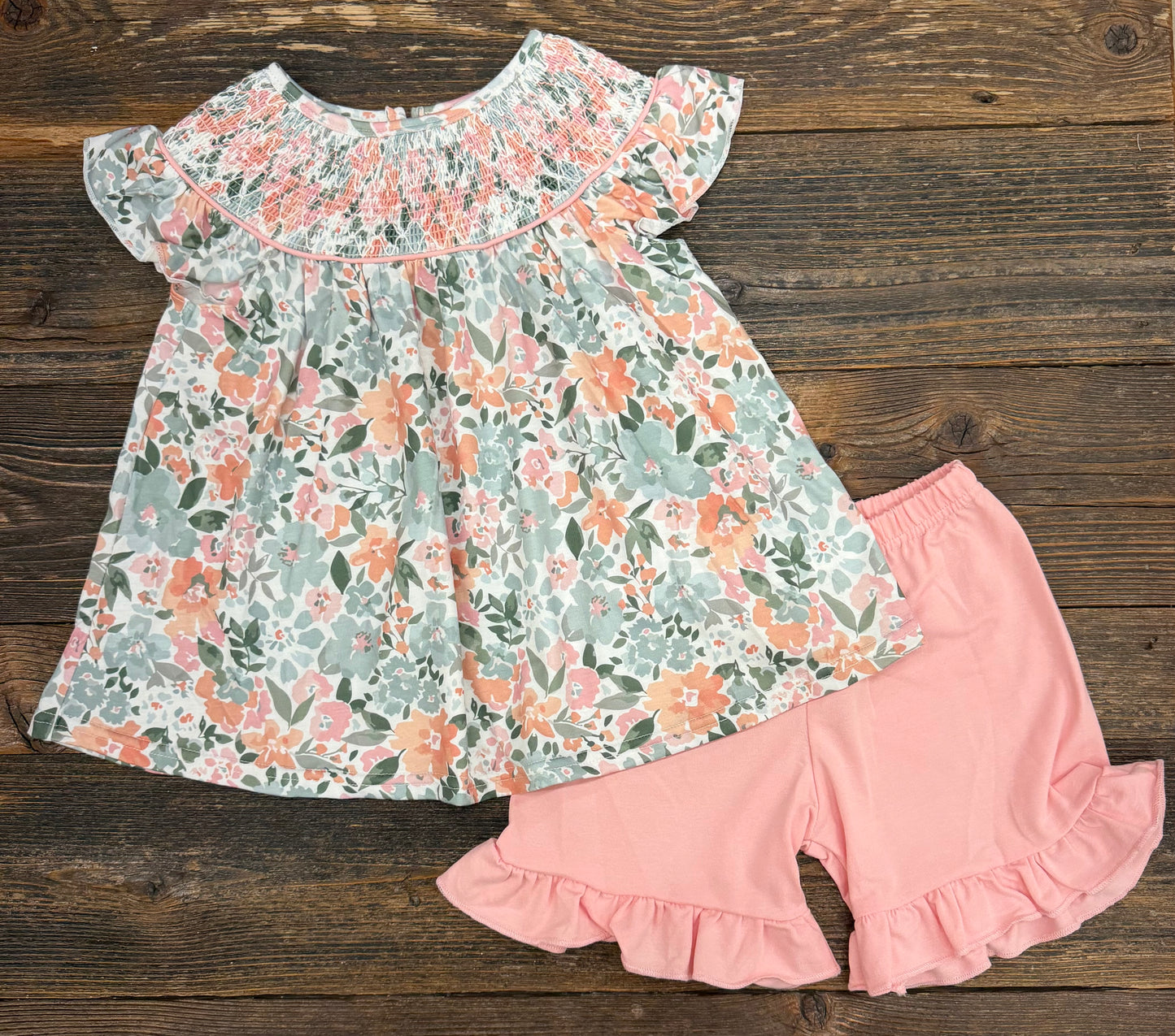 Pink Floral Smocked Short Set