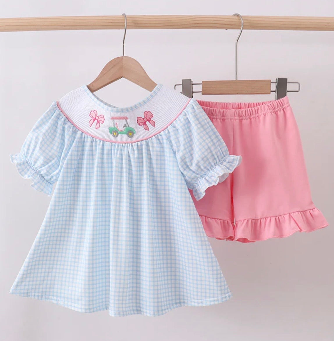 Pink Smocked Golf Cart Short Set